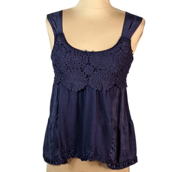 ANTHROPOLOGIE LITTLE YELLOW BUTTON Cotton and Silk Crochet Lace Embroidered Top - Picture 1 of 14